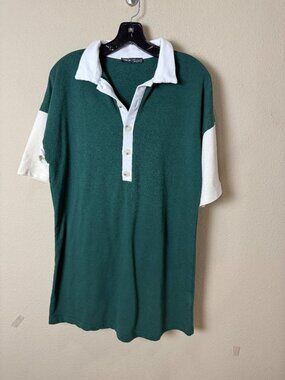 SHEIN Rugby Polo Shift Dress Tunic Colorblock Size XS Green White